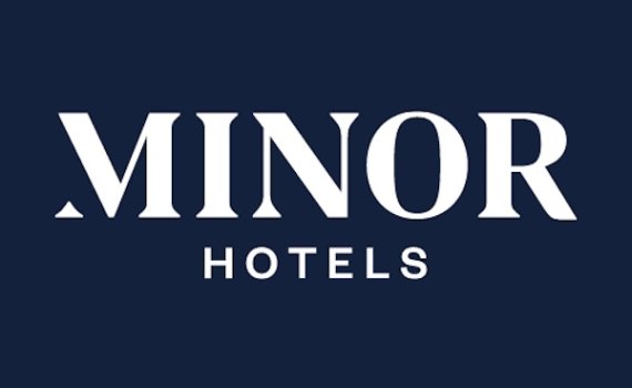 Minor Hotels logo: white text on a navy background, simple and bold.